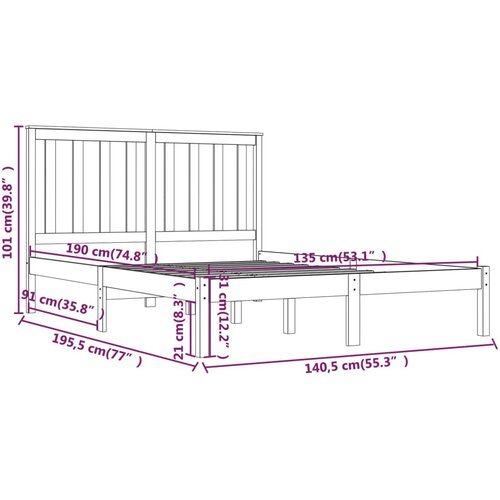  Okvir za krevet od masivne borovine 135 x 190 cm bračni Slike