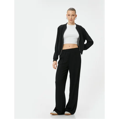  Palazzo Trousers Elastic Waist Ribbed Textured