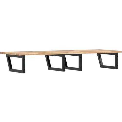  Zidna polica za umivaonik od čelika i masivnog bagremovog drva Smeđa 140 x 50 x 2 cm Slike