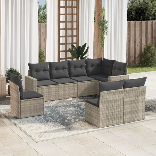 vidaXL 8-dijelni set vrtnih sofa od poliratana s jastucima svjetlosivi Cijene