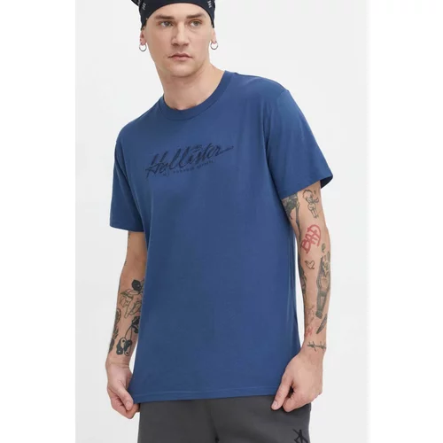 Hollister Co. Pamučna majica za muškarce, boja: tamno plava, s aplikacijom