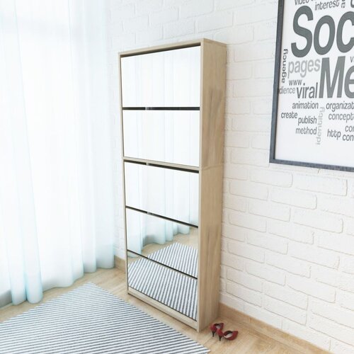 vidaXL Ormarić za cipele s 5 razina i ogledalom boja hrasta 63x17x169,5 cm Cijene