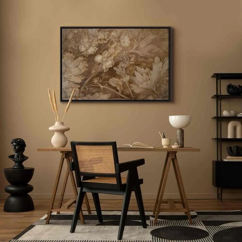  Slika - Floral Ornaments Carved in Delicate Sepia and Brown Shades 90x60 Cene