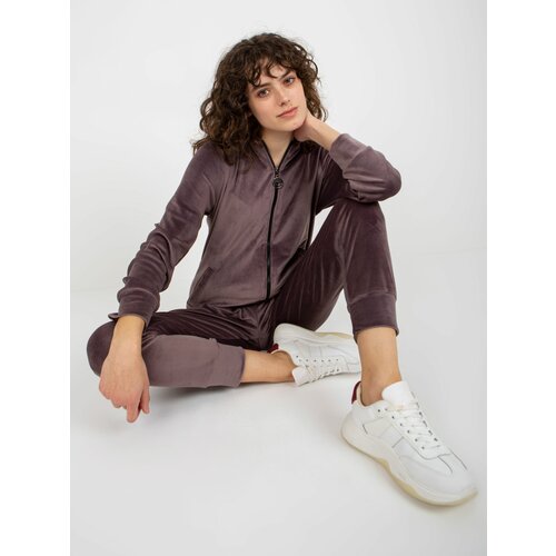 Fashion Hunters Women's dark purple velour set with zipper sweatshirt Slike