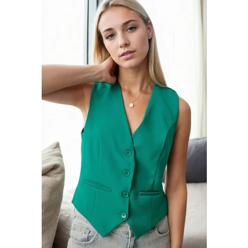 Dewberry 10202 Crop Woven Women Vest-GREEN