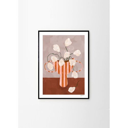 The Poster Club Plakat 30x40 cm White Flowers in Striped Vase &amp;ndash; Slike