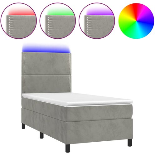 Maison Chic Box spring postelja - Vzmetna postelja z vzmetnico LED svetlo siva 80x200 cm žamet SL2704, (21902019) Slike