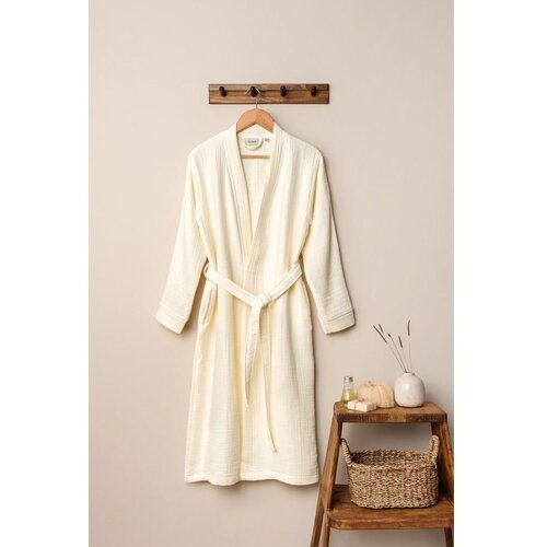 Foutastic Kremno bel kopalni pla&amp;scaron;č iz muslina velikosti L/XL Kimono &amp;ndash; Slike