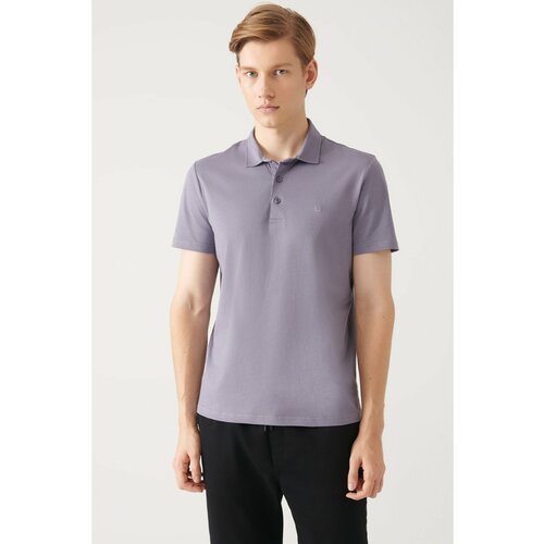 Avva Men's Lilac 100% Cotton Standard Fit Normal Cut 3 Buttons Anti-roll Polo T-shirt Slike