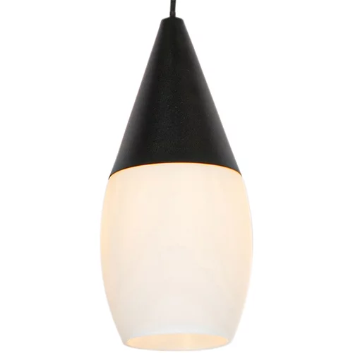 QAZQA Moderna viseča svetilka črna z opalnim steklom - Drop