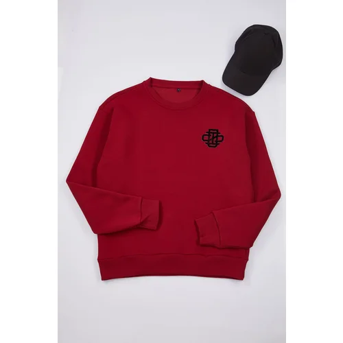 Trendyol Claret Red Oversize/Wide Cut Thick Sweatshirt with Embroidery Detail