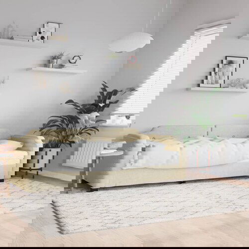 VidaXL Dnevna postelja z vzmetnico krem 90x200 cm blago Slike