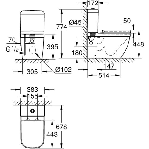 Grohe wc &amp;scaron;koljka z nadometnim splakovalnikom in wc desko euro ceramic - brez premaza (39462000) Slike