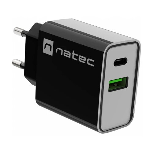 Natec RIBERA USB Type-C/Type-A Charger, QC3.0 & PD3.0, 3A 20W, Black Cene