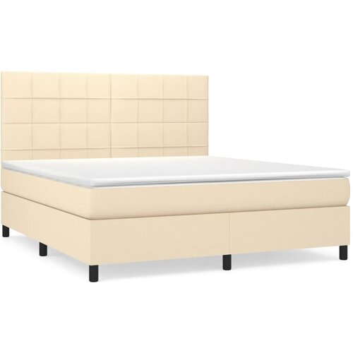 vidaXL Box spring postelja z vzmetnico krem 180x200 cm blago, (20896648) Cene