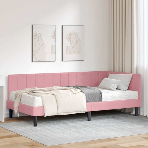 vidaXL Kutni okvir kreveta s madracem Ružičasta 90 x 190 cm Baršun Cijene