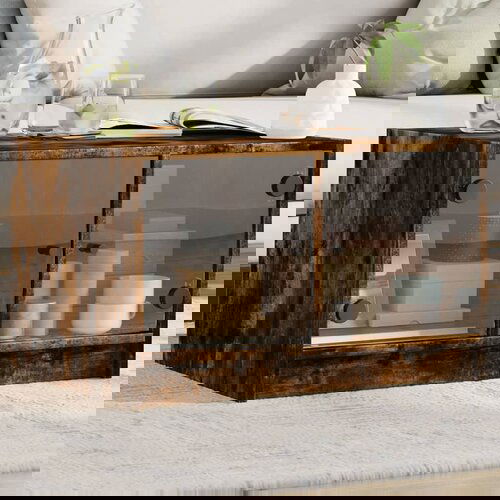 Furnova Klubska mizica s steklenimi vrati dimljeni hrast 68x50x42 cm, (21914316) Slike