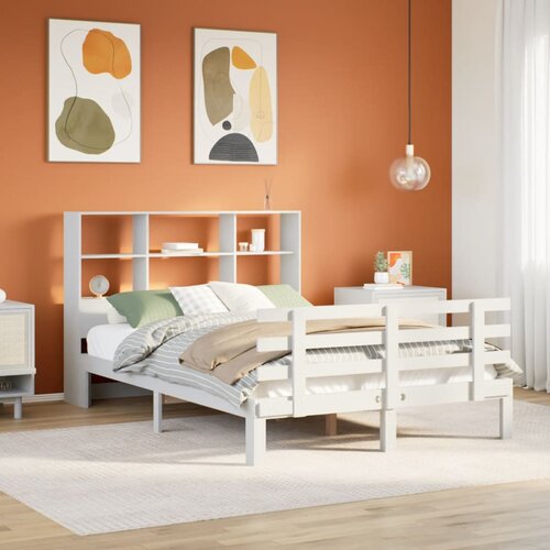 VidaXL Krevet s regalom z knjige bez madraca bijeli 150x200cm borovina Slike