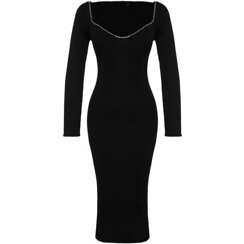 Trendyol Black Shiny Stone Knitwear Elegant Evening Dress Slike