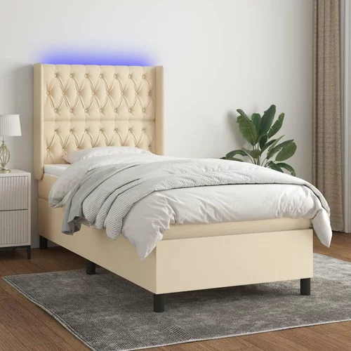  Box spring postelja z vzmetnico LED krem 90x200 cm blago, (20898545)