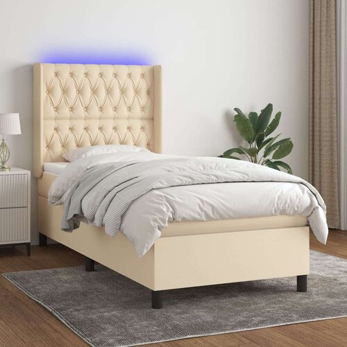  Krevet box spring s madracem LED krem 90x200 cm od tkanine Slike