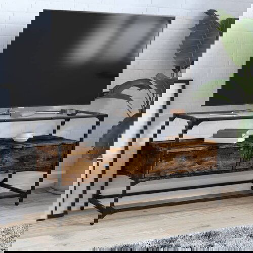 VidaXL TV omarica s stekleno plo&amp;scaron;čo dimljen hrast 98x35x51 cm inž. les Slike