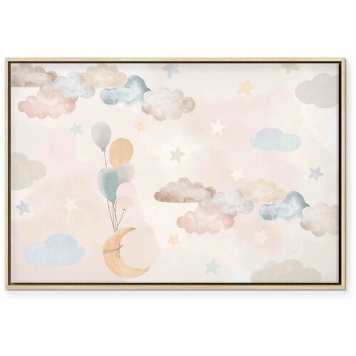  Slika - Fairy-Tale Moon - Pastel Moon with Balloons Among Colorful Clouds and Stars in Subdued Colors on a Light Background 120x Slike