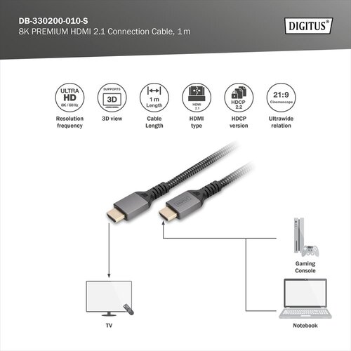 Digitus hdmi 2.1 DB-330200-010-S 1m kabl Slike