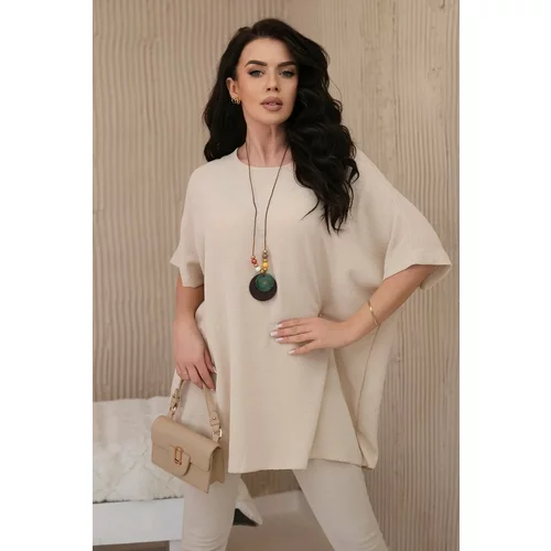 Kesi Oversized blouse with pendant in beige color