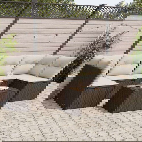 VidaXL 7-dijelni set vrtnih sofa od poliratana s jastucima smeđi Slike