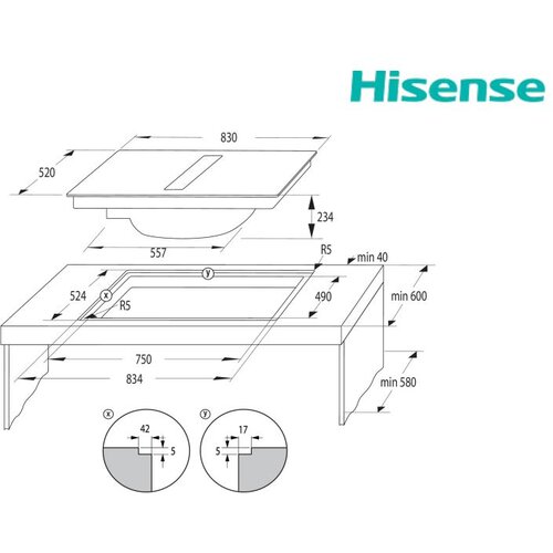 Hisense Kuhalna plo&amp;scaron;ča z integrirano napo HEH8443BSRWF, (5000115798) Slike