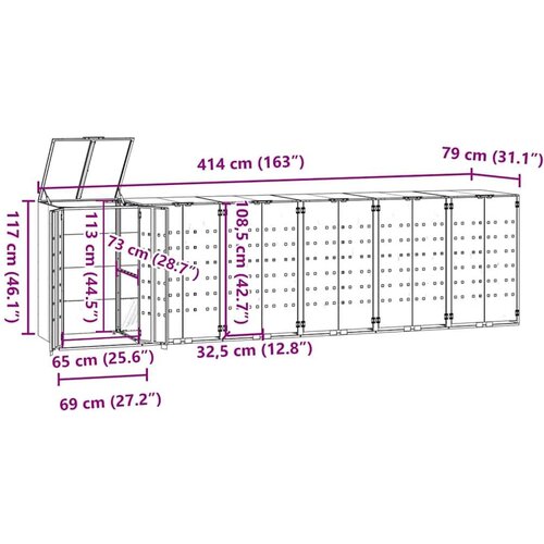 vidaXL Lopa za smetnjak za 6 smetnjakov antracitna 414x79x117 cm jeklo Cene