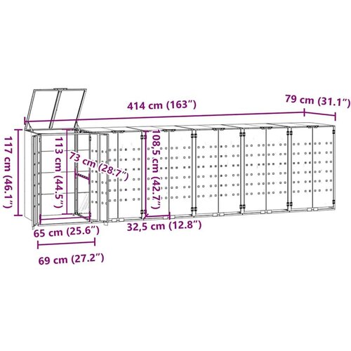vidaXL Spremi&scaron;te za 6 kante za otpad antracit 414x79x117 cm čelično Cijene