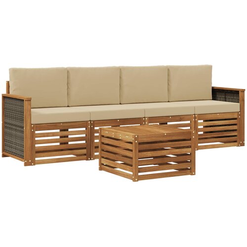  Set vanjskih sofa 5 kom. Prirodna i bež Čvrsto drvo akacije Smeđa Slike