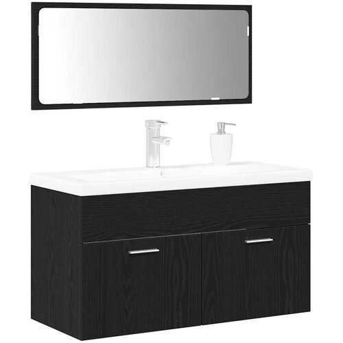  Set namje&amp;scaron;taja za kupaonicu 3 kom. Crni hrast Konstruirano drvo Crna 90 x 38,5 x 46 cm Slike