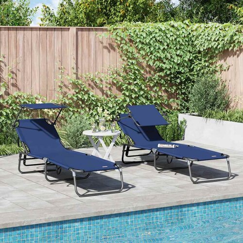VidaXL Sklopiva ležaljka za sunčanje 2 pcs Plava 190 x 57 x 81 cm Slike
