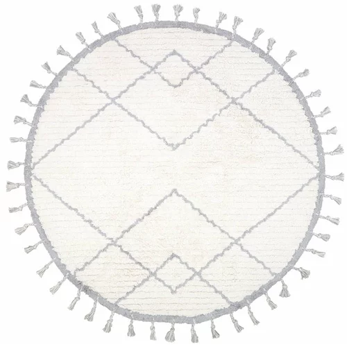 Nattiot bijelo-sivi pamučni ručno izrađeni tepih Come, ø 120 cm