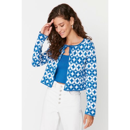 Trendyol Blue Patterned Blouse- Cardigan Knitwear Suit Slike