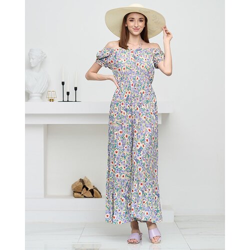 Resti Long summer green dress for women with purple flowers - Clothing Cene