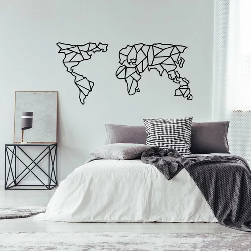 Ocean Črna kovinska stenska dekoracija Geometric World Map, 120 x 58 cm