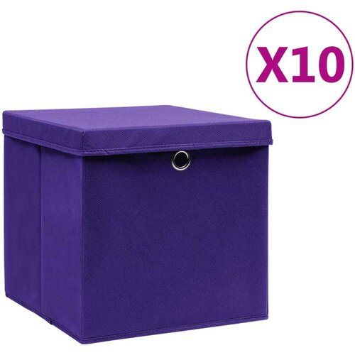 VidaXL Kutije za pohranu s poklopcima 10 kom 28x28x28 cm ljubičaste Slike