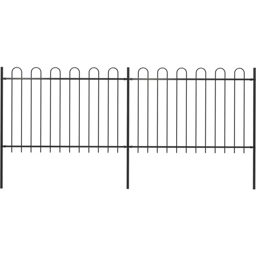 vidaXL Vrtna ograja z obročastimi vrhovi jeklo 3,4x1,2 m črna