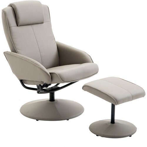 HOMCOM Fotelj z oblazinjenjem iz umetnega usnja Relax podstavek za noge sive barve, (20745143) Slike