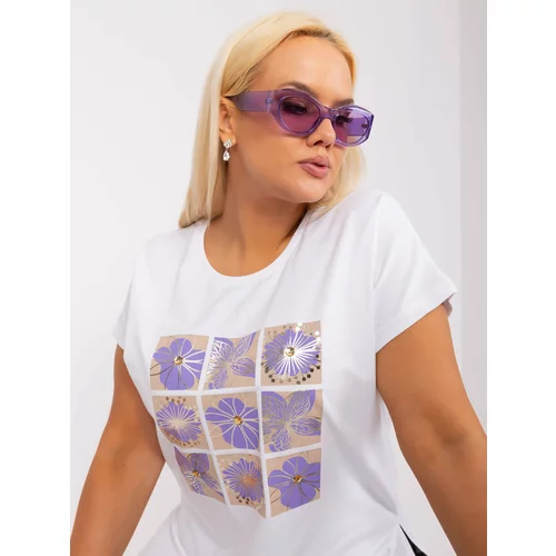 Fashion Hunters White and purple blouse plus size with print and application