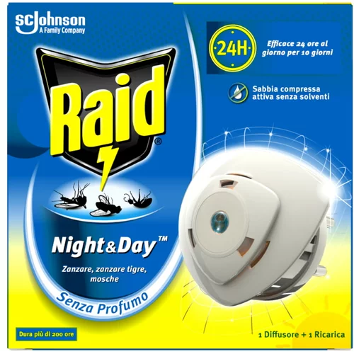 Sredstvo električni aparat in polnilo raid night&day (proti navadnim in tigrastim komarjem ter muham, brez vonja)