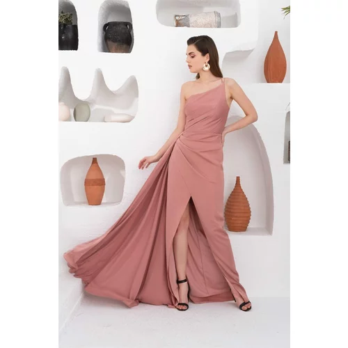 Carmen Powder Satin One-Shoulder Long Evening Dress