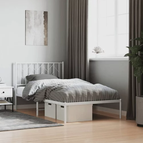 Metalni okvir za krevet s uzglavljem bijeli 100x200 cm