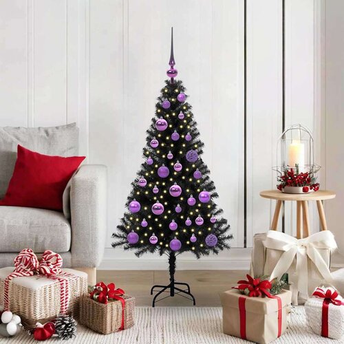 vidaXL Božično drevo med 150 LED z stojalom Črna 120 cm PVC Cene