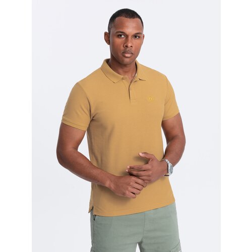 Ombre Men's BASIC single-color pique knit polo shirt - mustard Cijene