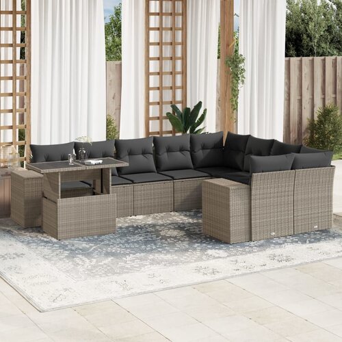 vidaXL 10-dijelni set vrtnih sofa poliratan s jastucima svijetlosivi Cijene